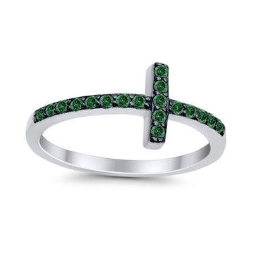 Wedding Eternity Sideways Cross Rings Simulated Green Emerald CZ 925 Sterling Silver